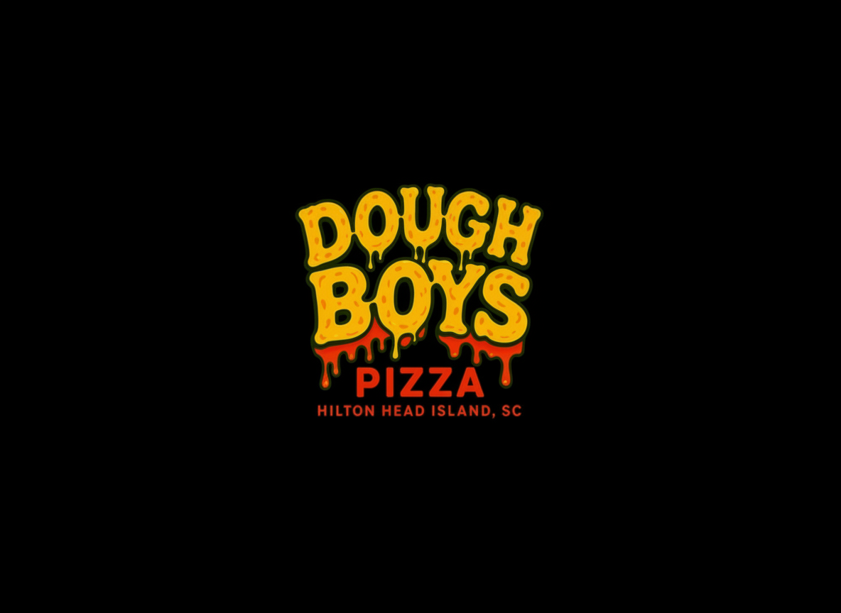 Dough Boys Pizza logo with dripping text on a black background