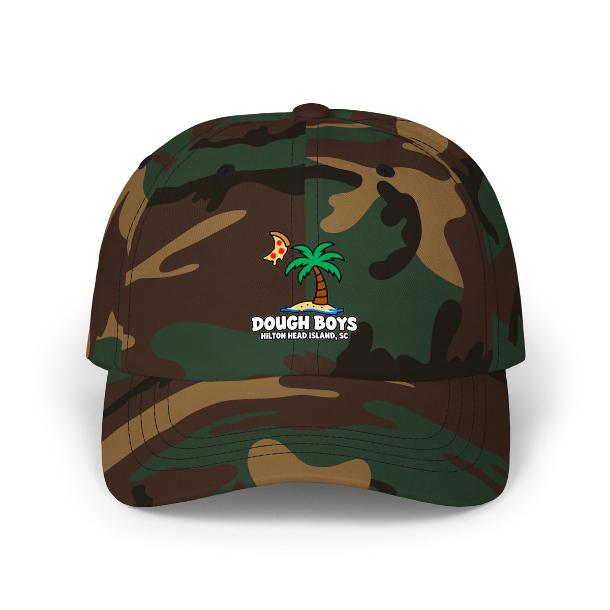 Dough Boys Palm Tree Dad Cap — Beach Pizza Logo Hat